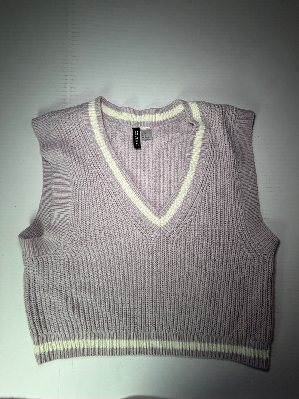 Divided Lavender V-Neck Sweater Vest with Cream Trim